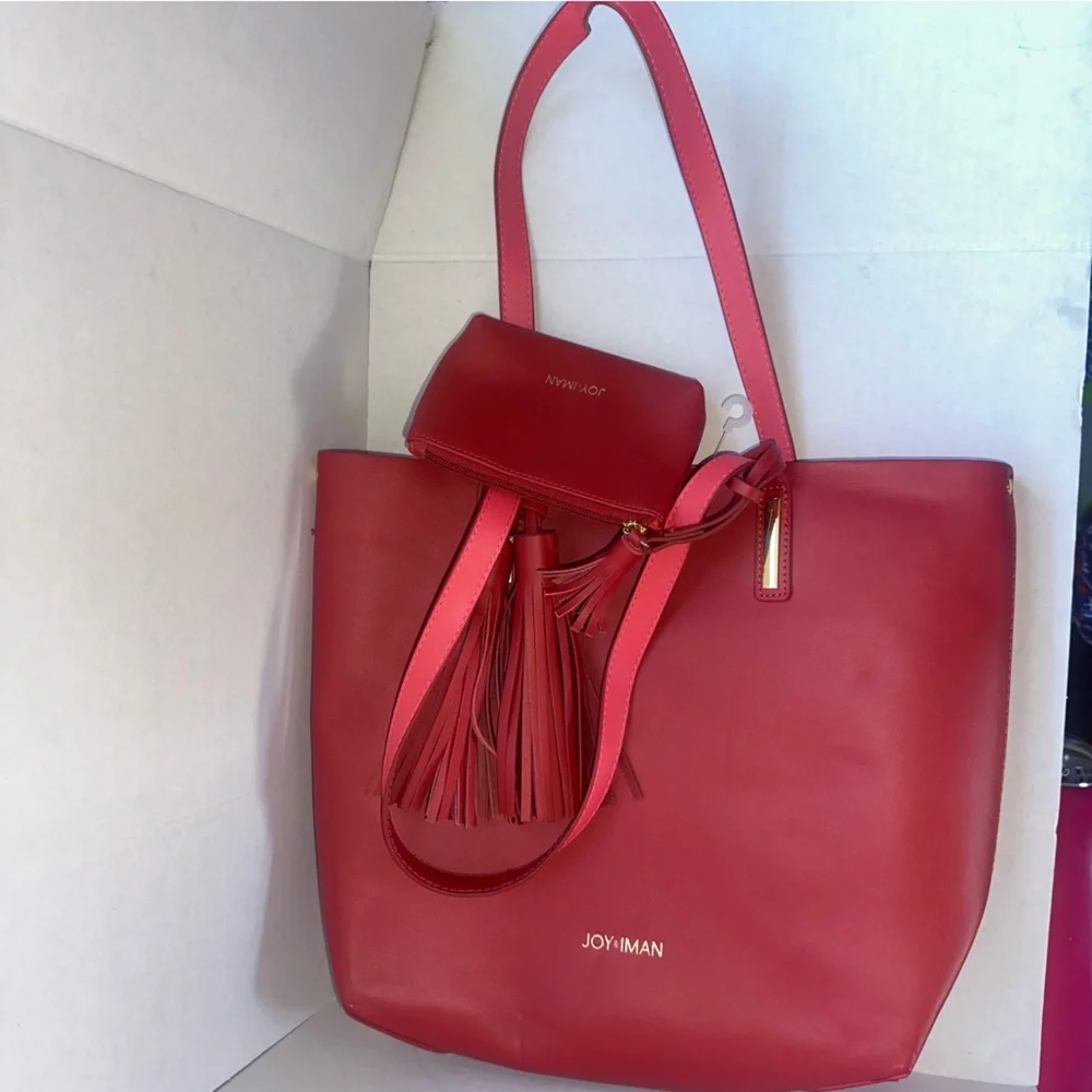 Joy & Iman Leather Purse Tote red Shoulder for women